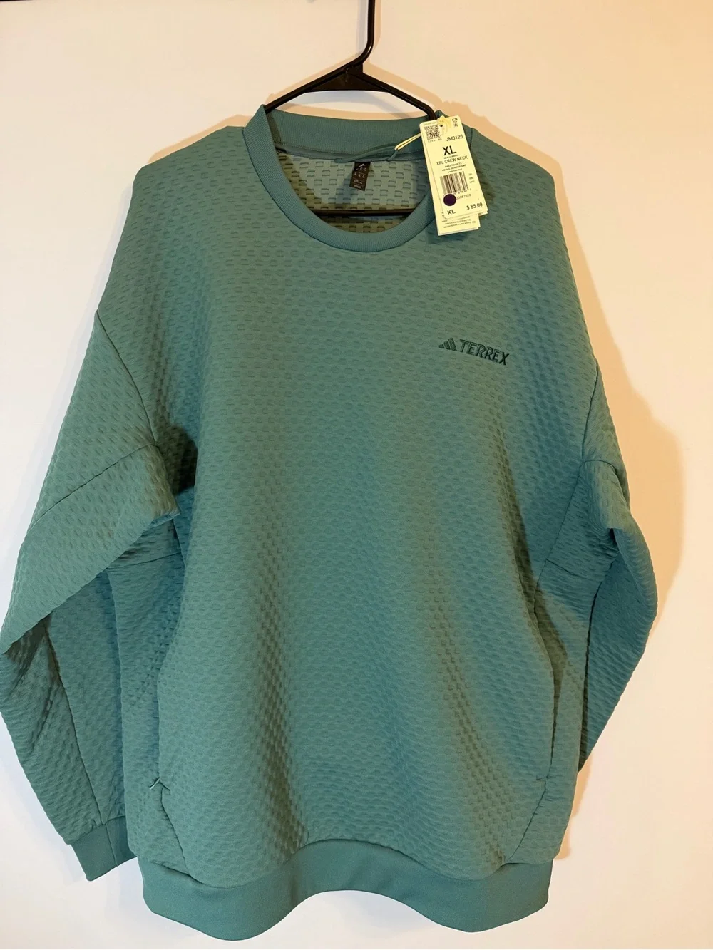 Adidas Terrex Men's XL Green Solid Crewneck Fleece Pullover Zip Pockets